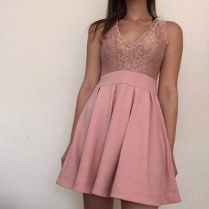Pink V-line Lace Dress